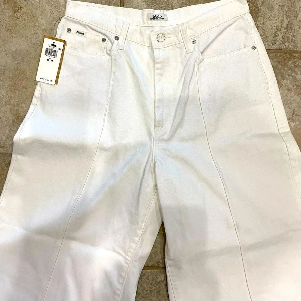 Ralph Lauren 31x26 Crop Wide Leg Jeans White NWT 100% Cotton